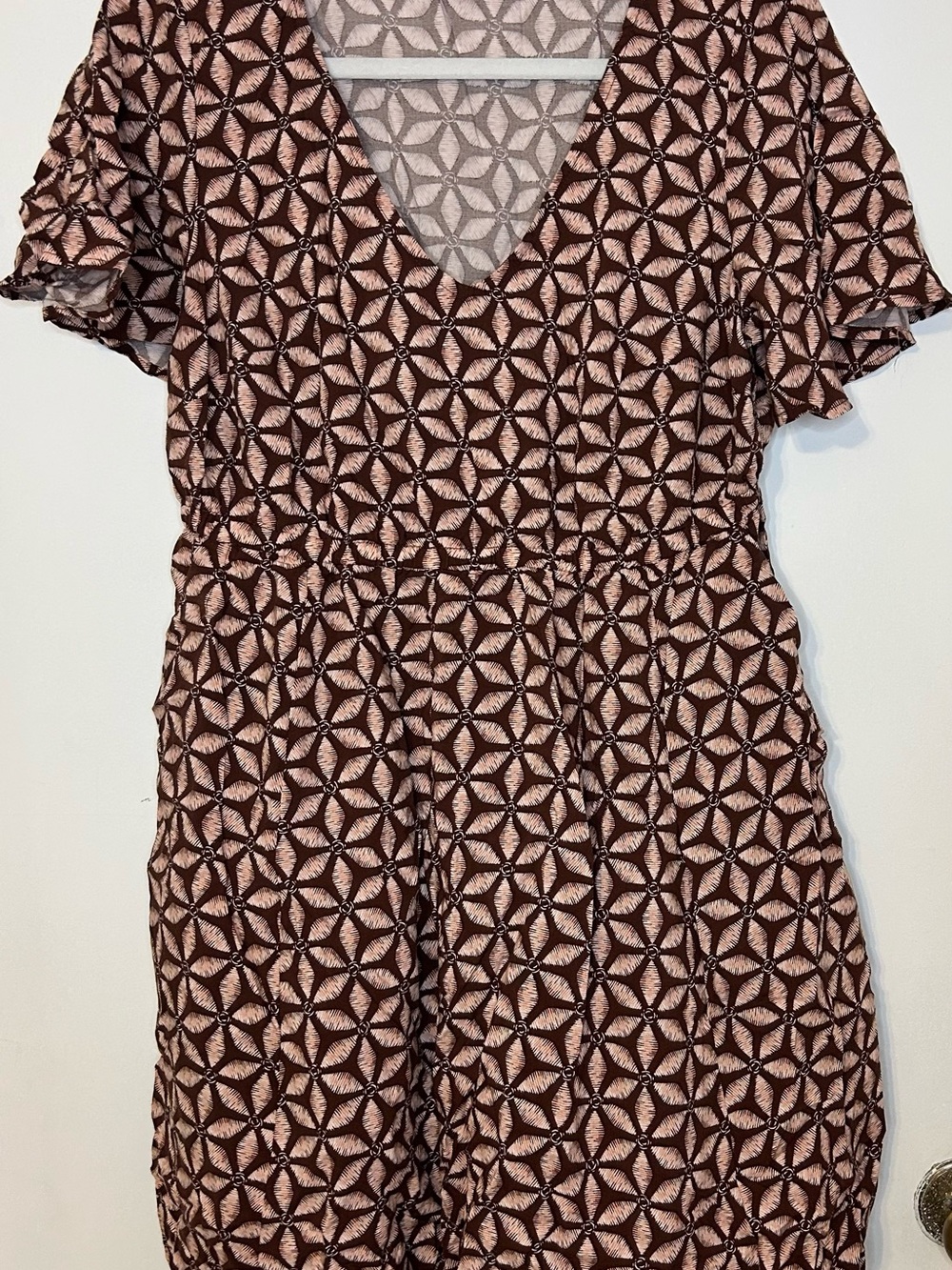 Torrid Brown and Cream Geometric V-Neck Dress